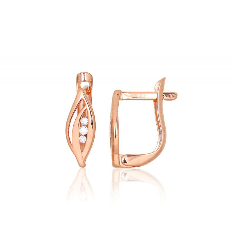 Gold earrings with 'english' lock 1201643(Au-R)_CZ, Red Gold 585°, Zirkons