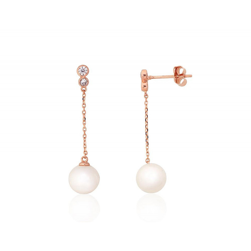 Gold classic studs earrings 1201573(Au-R)_CZ+PE, Red Gold 585°, Zirkons , Fresh-water Pearl