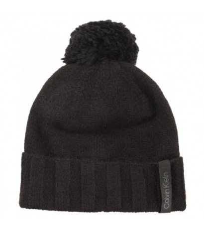 Calvin Klein Label Define Rib Beanie W/Pompom Black K60K611606 BAX (CK367-a) cap