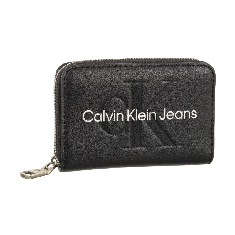 Calvin Klein Sculpted Med Zip Around Mono Black/Matallic Logo K60K607229 0GL (CK121-d) handbag