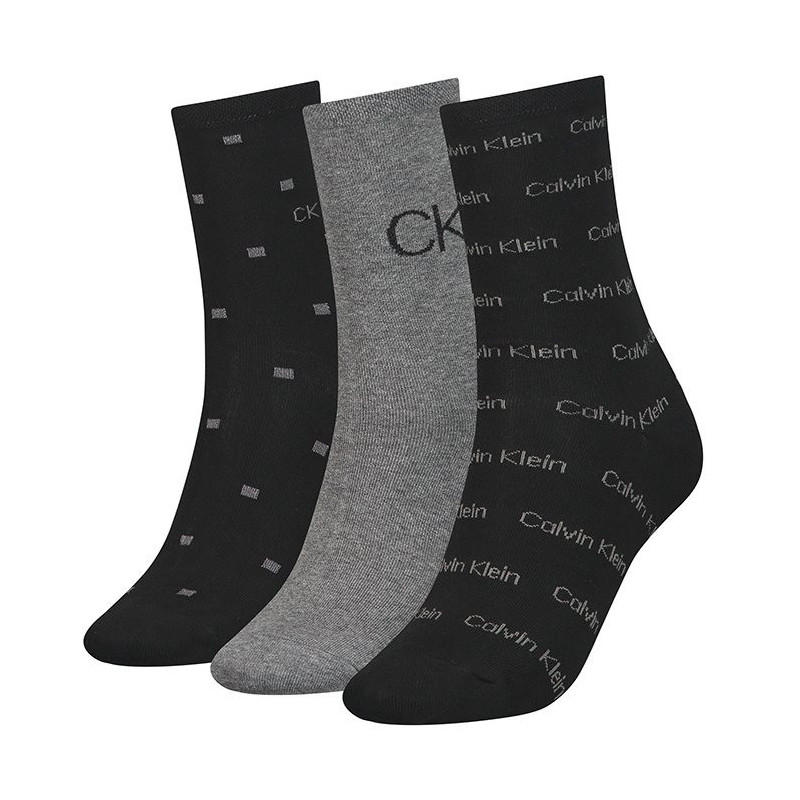 Calvin Klein Women Sock 3P Lurex Logo Black Combo 701224118 001 999 (CK383-a) kojinės