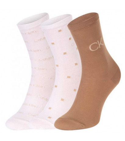 Calvin Klein Women Sock 3P Lurex Logo Camel Combo 701224118 002 999 (CK383-b) kojinės