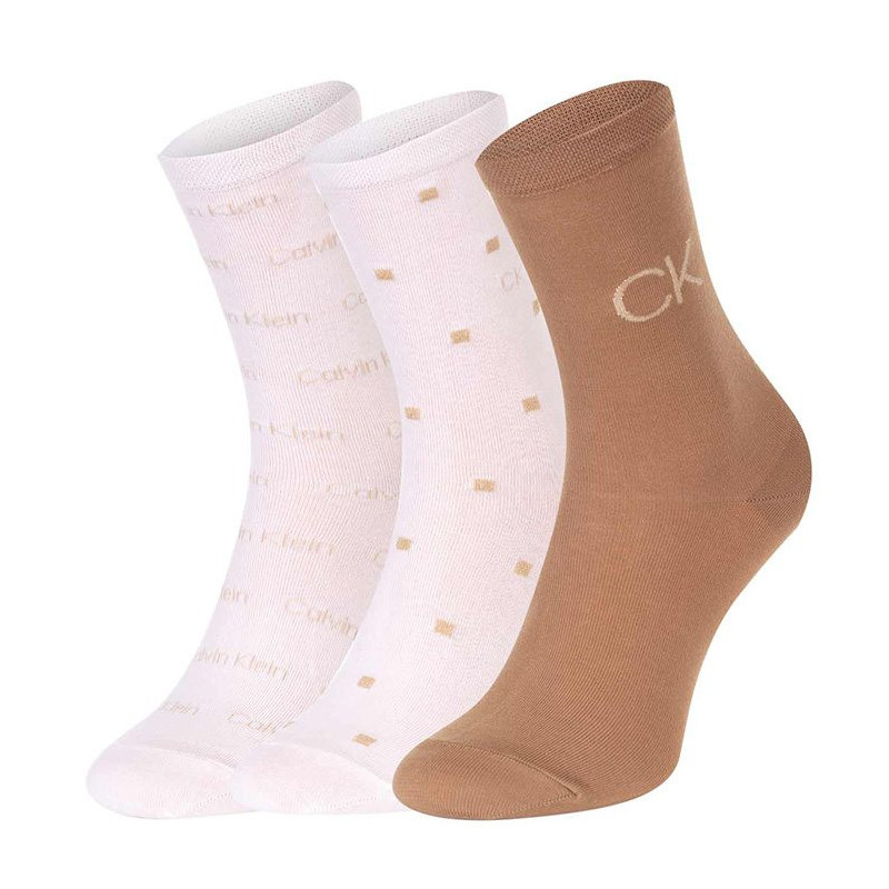 Calvin Klein Women Sock 3P Lurex Logo Camel Combo 701224118 002 999 (CK383-b) kojinės