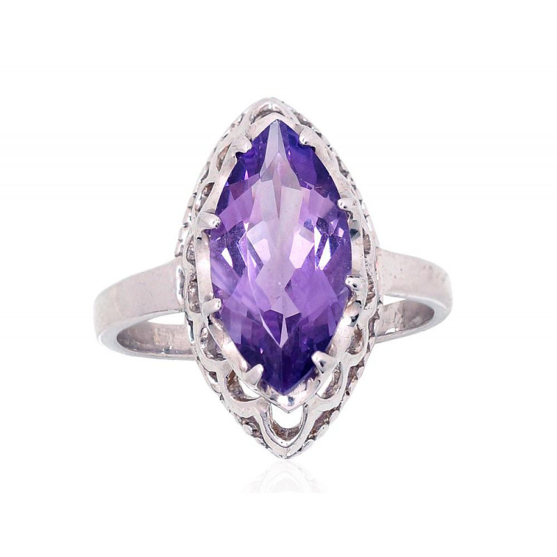 Silver ring 2101886(PRh-Gr)_AM, Silver 925°, Rhodium (Plating), Amethyst