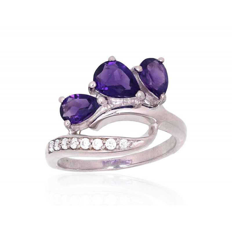 Silver ring 2101890(PRh-Gr)_CZ+AM, Silver 925°, Rhodium (Plating), Zirkons , Amethyst