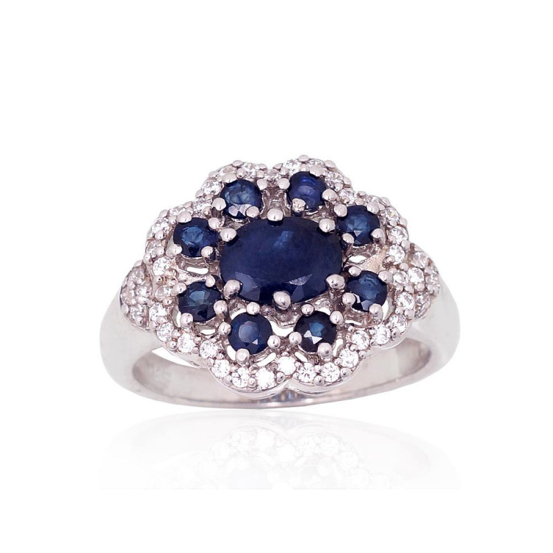 Silver ring 2101893(PRh-Gr)_CZ+SA, Silver 925°, Rhodium (Plating), Zirkons , Sapphire