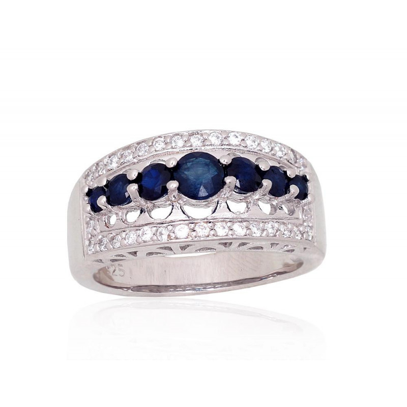 Silver ring 2101897(PRh-Gr)_CZ+SA, Silver 925°, Rhodium (Plating), Zirkons , Sapphire