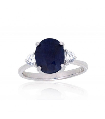 Silver ring 2101902(PRh-Gr)_CZ+SA, Silver 925°, Rhodium (Plating), Zirkons , Sapphire