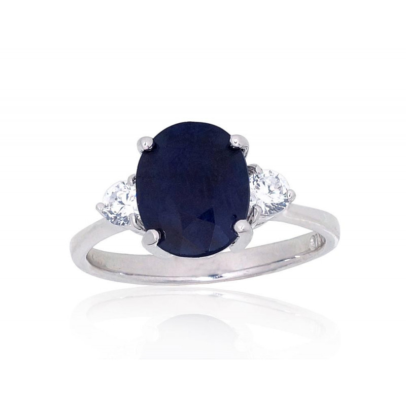 Silver ring 2101902(PRh-Gr)_CZ+SA, Silver 925°, Rhodium (Plating), Zirkons , Sapphire