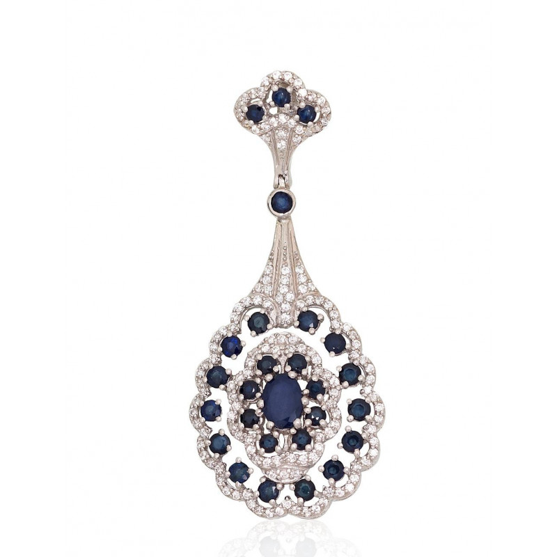 Silver pendant 2301965(PRh-Gr)_CZ+SA, Silver 925°, Rhodium (Plating), Zirkons , Sapphire