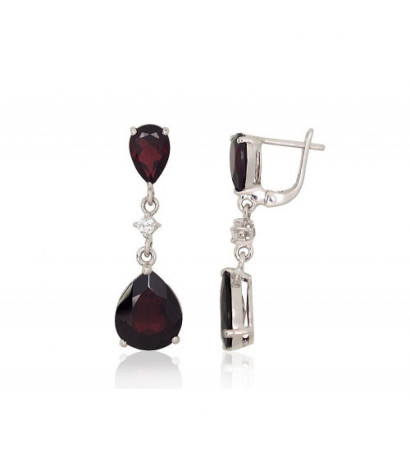 Silver earrings 2204054(PRh-Gr)_CZ+GR, Silver 925°, Rhodium (Plating), Zirkons , Garnet