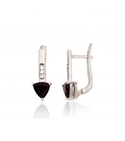 Silver earrings 2204058(PRh-Gr)_CZ+GR, Silver 925°, Rhodium (Plating), Zirkons , Garnet