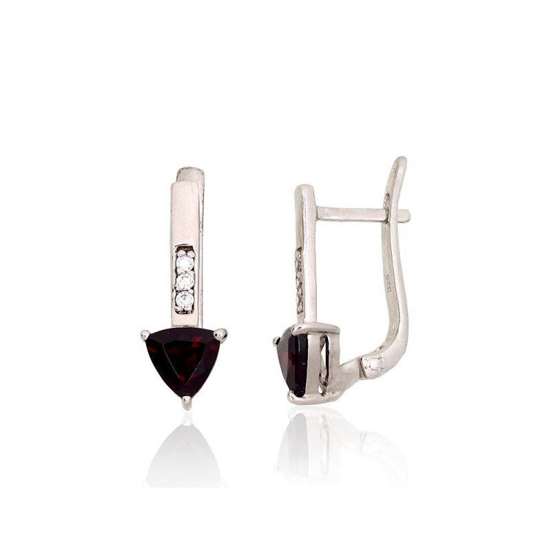 Silver earrings 2204058(PRh-Gr)_CZ+GR, Silver 925°, Rhodium (Plating), Zirkons , Garnet