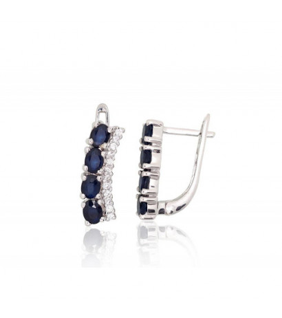 Silver earrings 2204037(PRh-Gr)_CZ+SA, Silver 925°, Rhodium (Plating), Zirkons , Sapphire