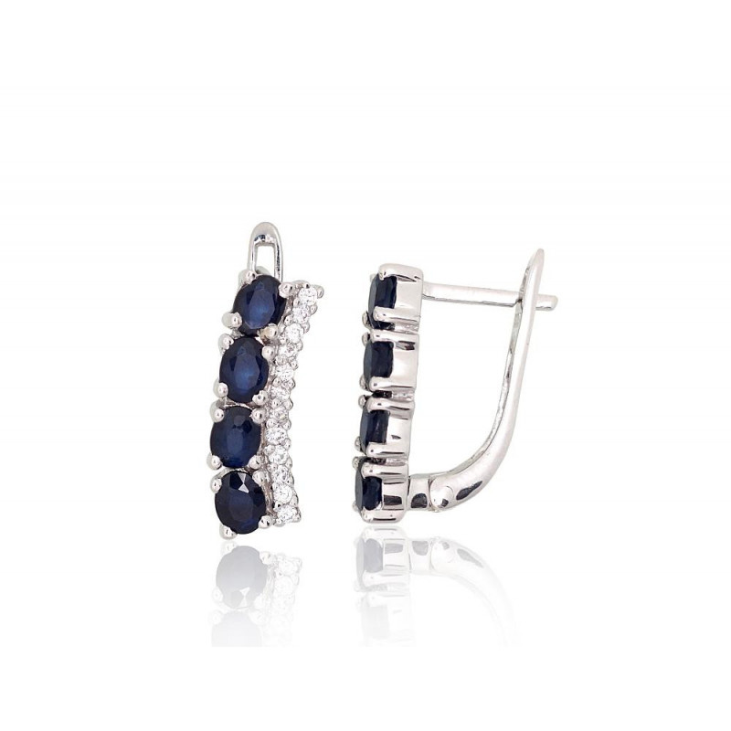 Silver earrings 2204037(PRh-Gr)_CZ+SA, Silver 925°, Rhodium (Plating), Zirkons , Sapphire