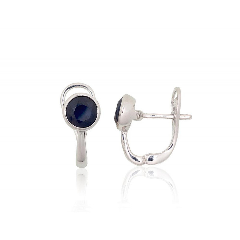 Silver earrings 2204022(PRh-Gr)_SA, Silver 925°, Rhodium (Plating), Sapphire