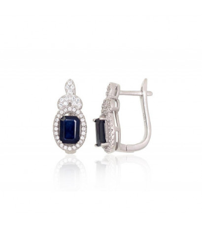 Silver earrings 2204033(PRh-Gr)_CZ+SA, Silver 925°, Rhodium (Plating), Zirkons , Sapphire