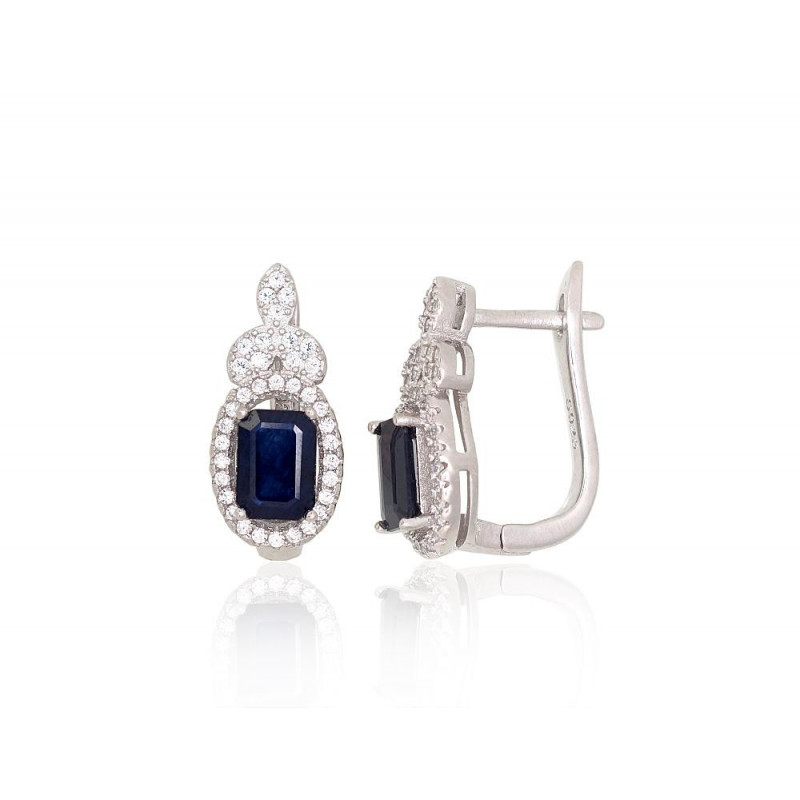 Silver earrings 2204033(PRh-Gr)_CZ+SA, Silver 925°, Rhodium (Plating), Zirkons , Sapphire