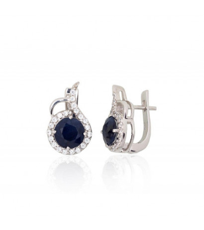 Silver earrings 2204043(PRh-Gr)_CZ+SA, Silver 925°, Rhodium (Plating), Zirkons , Sapphire