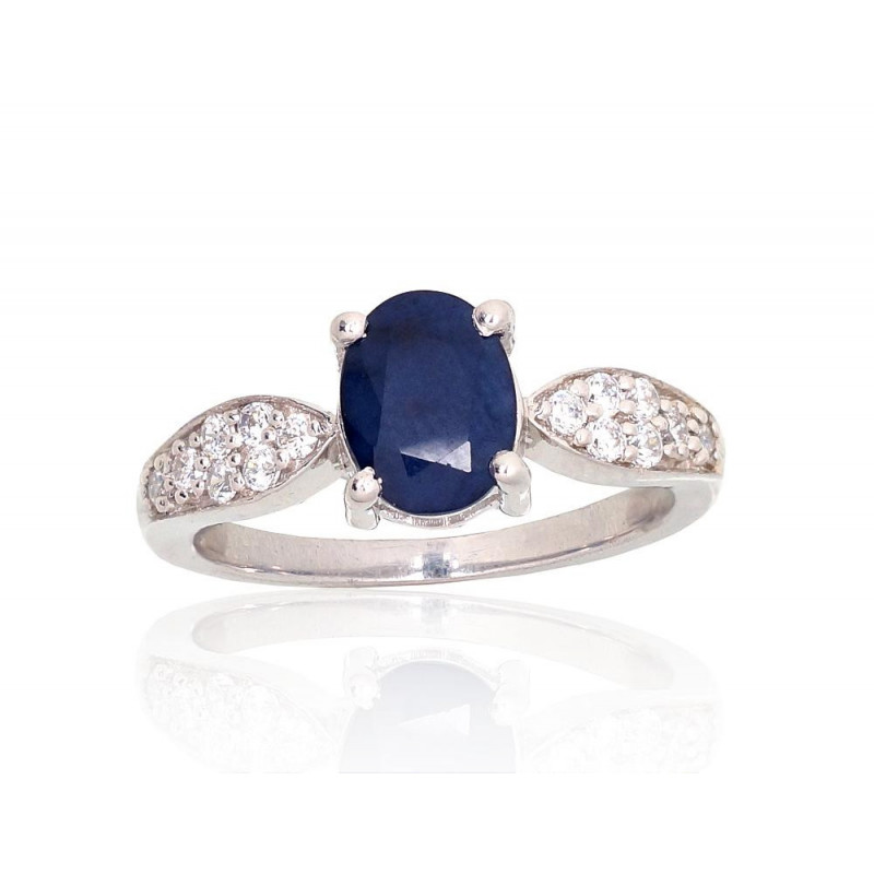 Silver ring 2101906(PRh-Gr)_CZ+SA, Silver 925°, Rhodium (Plating), Zirkons , Sapphire