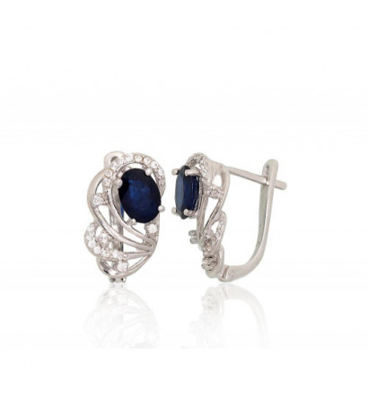 Silver earrings 2204041(PRh-Gr)_CZ+SA, Silver 925°, Rhodium (Plating), Zirkons , Sapphire