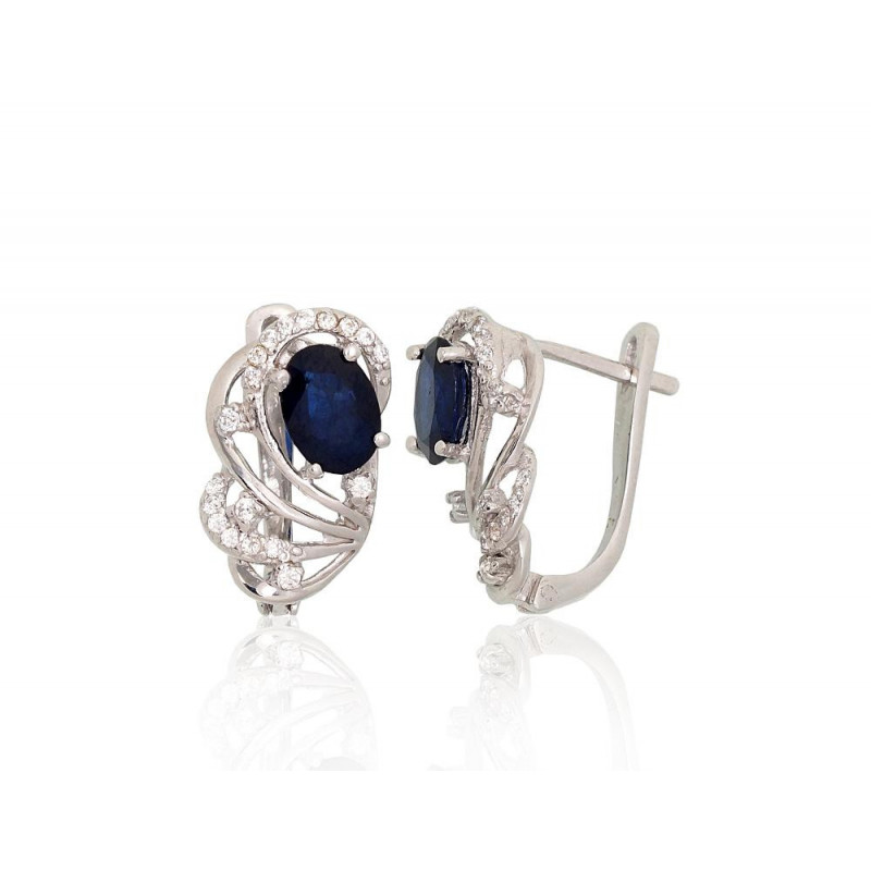 Silver earrings 2204041(PRh-Gr)_CZ+SA, Silver 925°, Rhodium (Plating), Zirkons , Sapphire