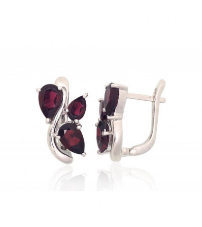 Silver earrings 2204060(PRh-Gr)_GR, Silver 925°, Rhodium (Plating), Garnet