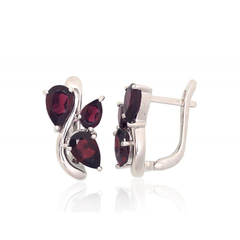 Silver earrings 2204060(PRh-Gr)_GR, Silver 925°, Rhodium (Plating), Garnet