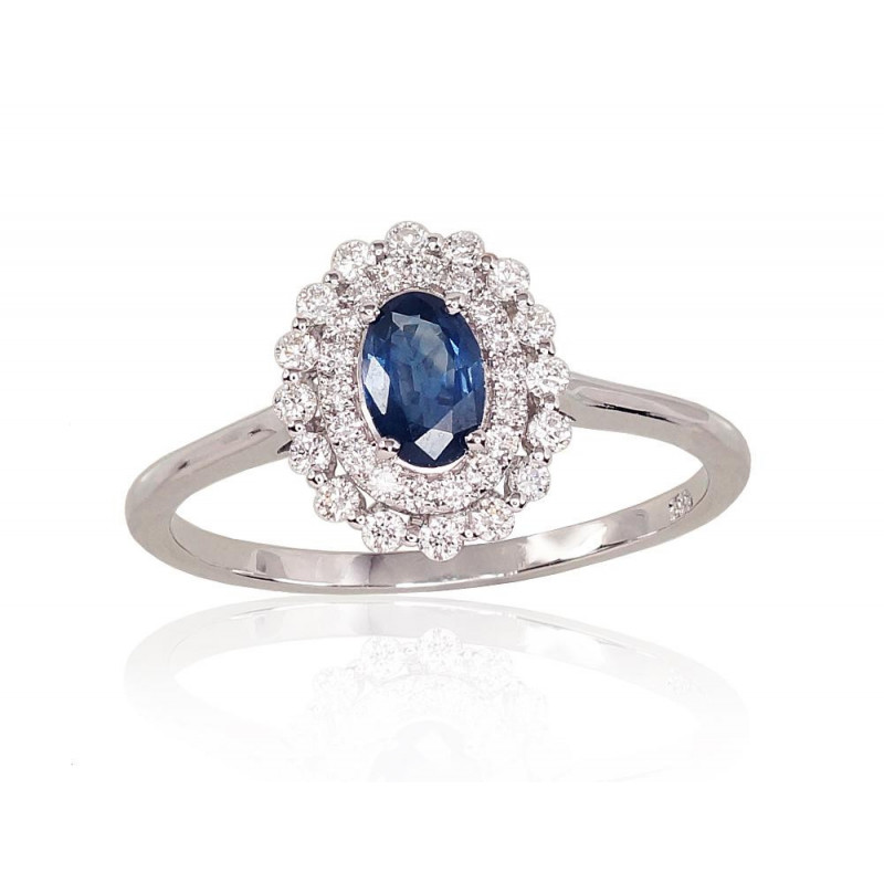 Gold ring 1100812(Au-W)_DI+SA, White Gold 585°, Diamonds , Sapphire