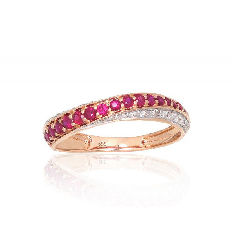 Gold ring 1101171(Au-R+PRh-W)_DI+RB, Red Gold 585°, Rhodium (Plating) , Diamonds , Ruby