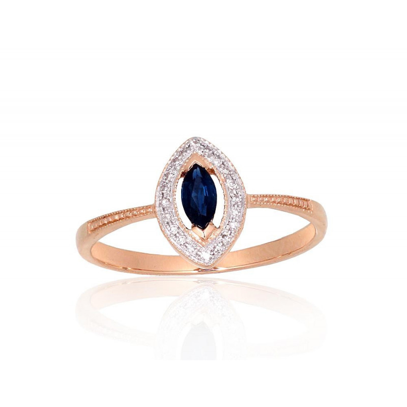 Gold ring 1101172(Au-R+PRh-W)_DI+SA, Red Gold 585°, Rhodium (Plating) , Diamonds , Sapphire