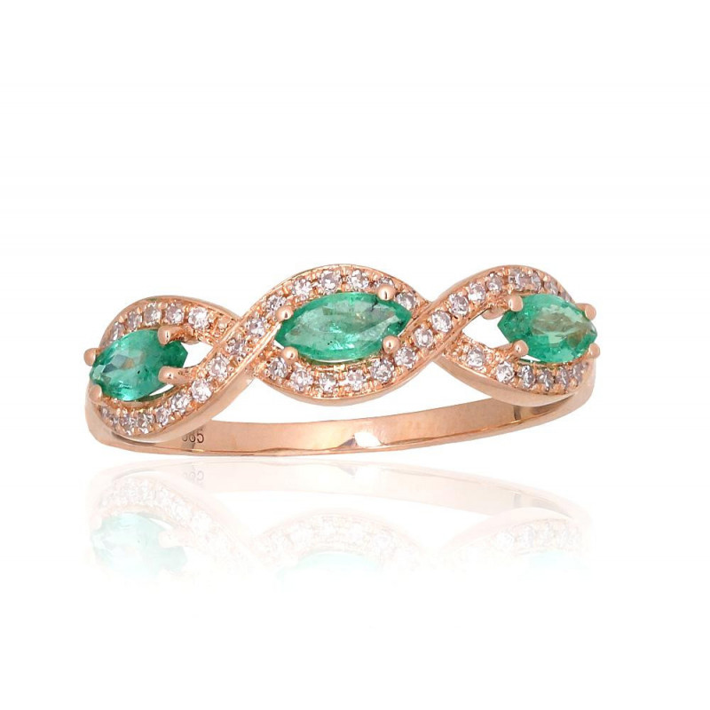 Gold ring 1101174(Au-R)_DI+EM, Red Gold 585°, Diamonds , Emerald