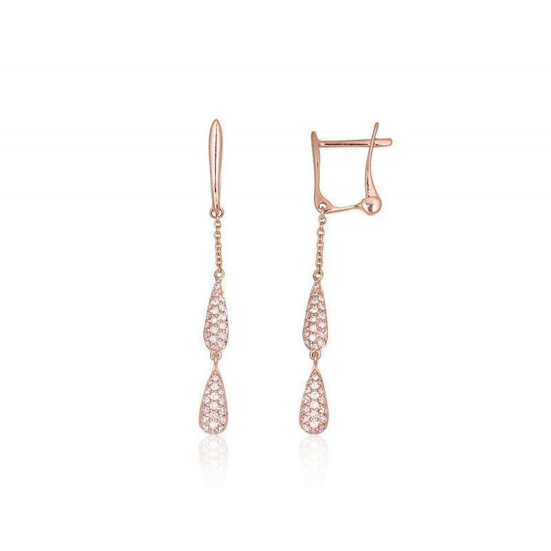 Gold earrings with 'english' lock 1201669(Au-R)_DI, Red Gold 585°, Diamonds