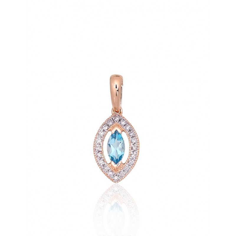 Gold pendant 1301074(Au-R+PRh-W)_DI+TZLB, Red Gold 585°, Rhodium (Plating) , Diamonds , Sky Blue Topaz