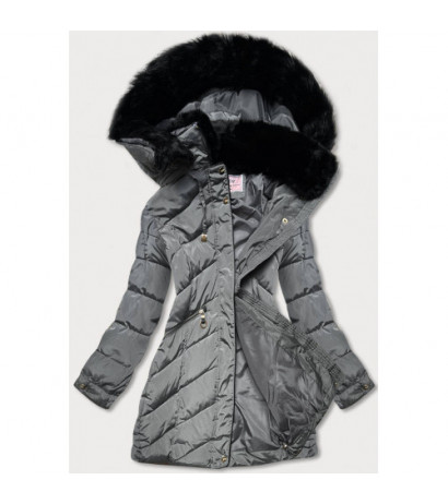 QUILTED HOODED JACKET GREY (W732) striukė