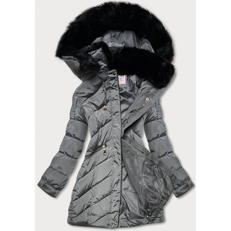 QUILTED HOODED JACKET GREY (W732) striukė