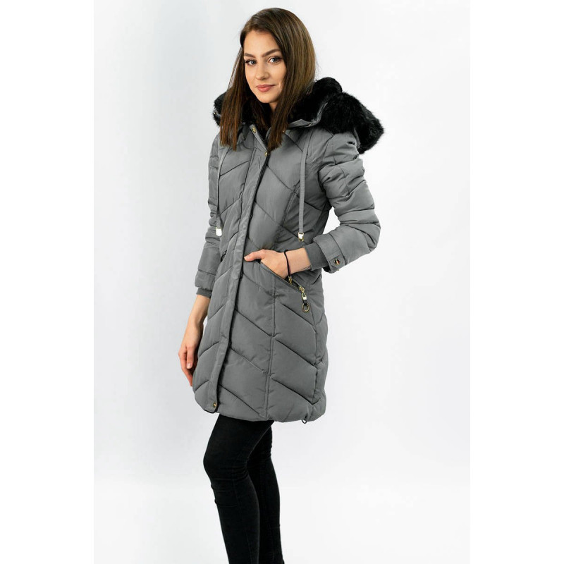 QUILTED HOODED JACKET GREY (W732) striukė