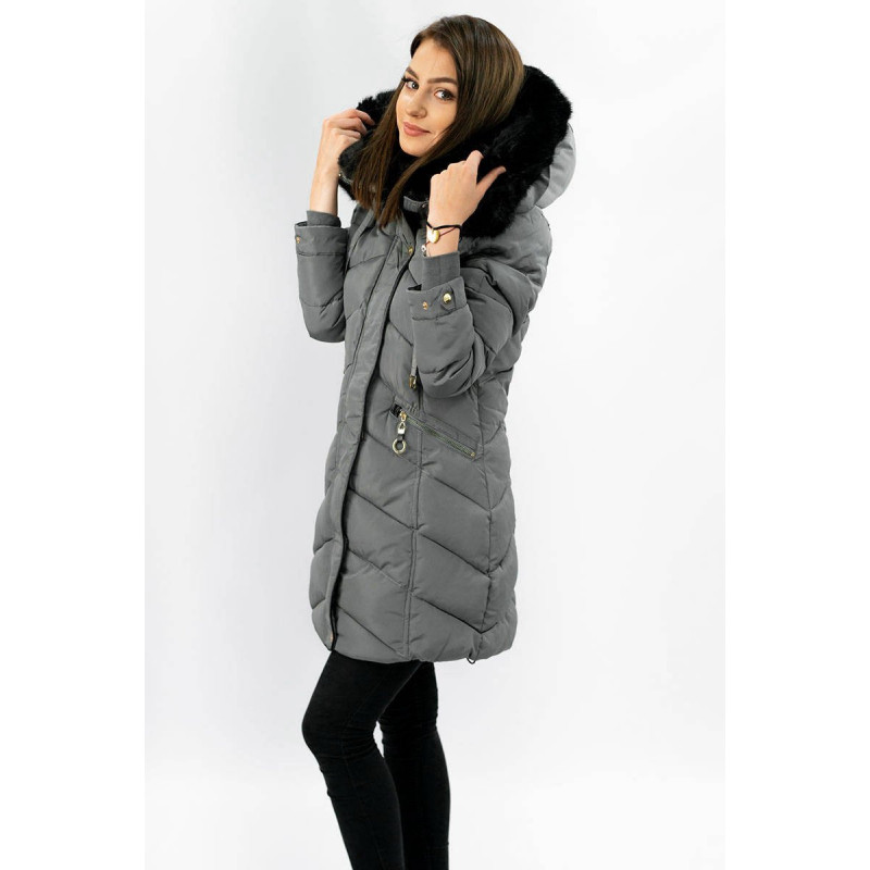 QUILTED HOODED JACKET GREY (W732) striukė