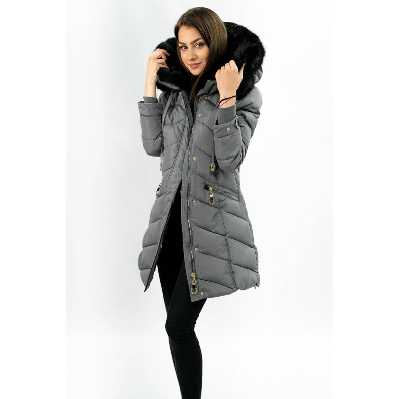 QUILTED HOODED JACKET GREY (W732) striukė