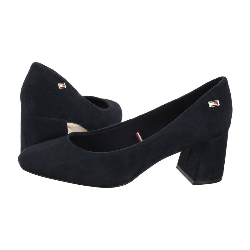 Tommy Hilfiger TH Suede Mid Heel Block Pump Space Blue FW0FW07717 DW6 (TH1027-a) kurpes