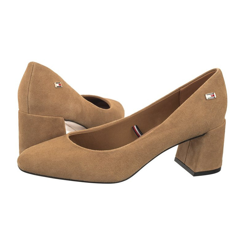 Tommy Hilfiger TH Suede Mid Heel Block Pump Classic Khaki FW0FW07717 RBL (TH1027-b) kurpes