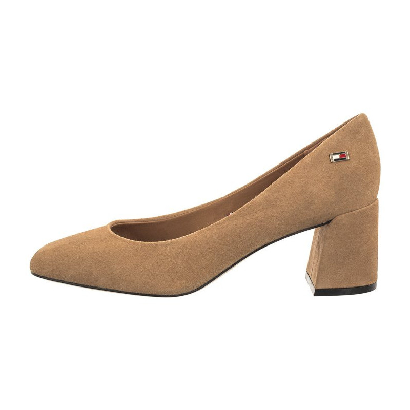 Tommy Hilfiger TH Suede Mid Heel Block Pump Classic Khaki FW0FW07717 RBL (TH1027-b) kurpes