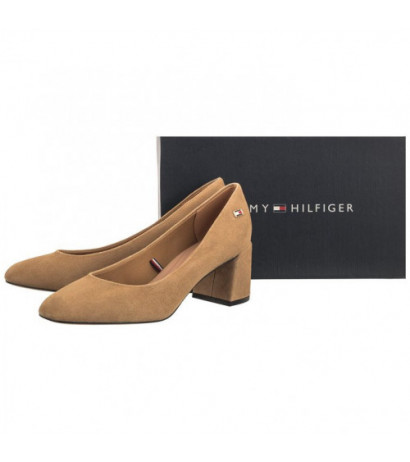 Tommy Hilfiger TH Suede Mid Heel Block Pump Classic Khaki FW0FW07717 RBL (TH1027-b) kurpes