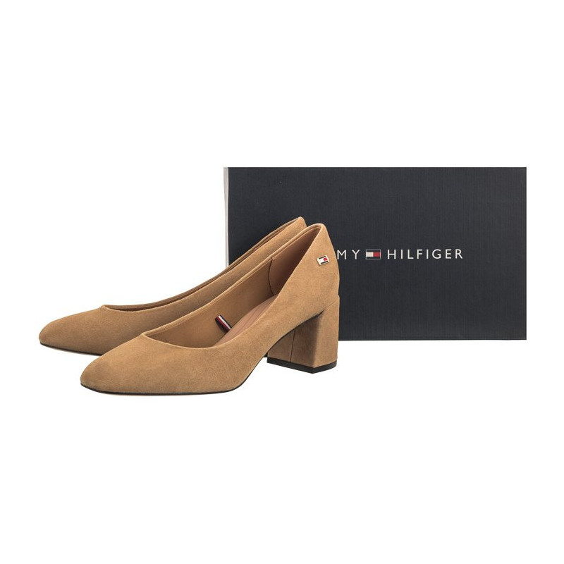 Tommy Hilfiger TH Suede Mid Heel Block Pump Classic Khaki FW0FW07717 RBL (TH1027-b) kurpes