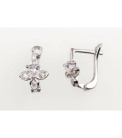 Silver earrings with 'english' lock 2200765(PRh-Gr)_CZ, Silver 925°, Rhodium (Plating), Zirkons