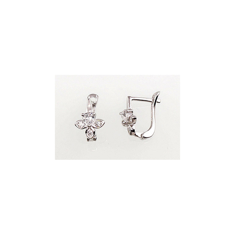 Silver earrings with 'english' lock 2200765(PRh-Gr)_CZ, Silver 925°, Rhodium (Plating), Zirkons