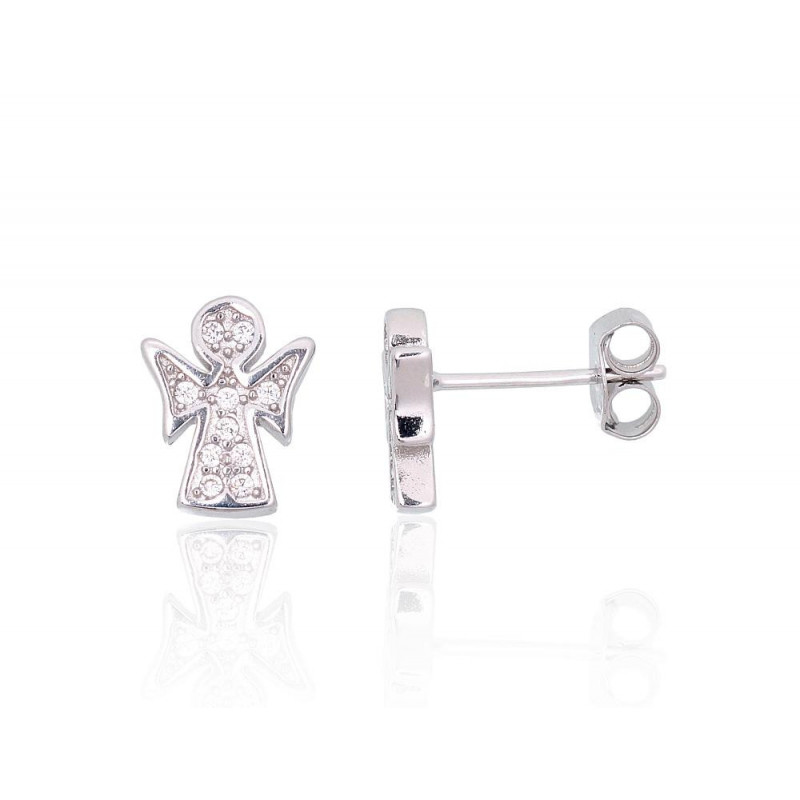 Silver stud earrings 2204093(PRh-Gr)_CZ, Silver 925°, Rhodium (Plating), Zirkons