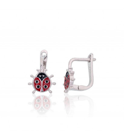 Silver earrings with 'english' lock 2204096(PRh-Gr)_ML-R+ML-BK, Silver 925°, Rhodium (Plating), Jewelery enamel