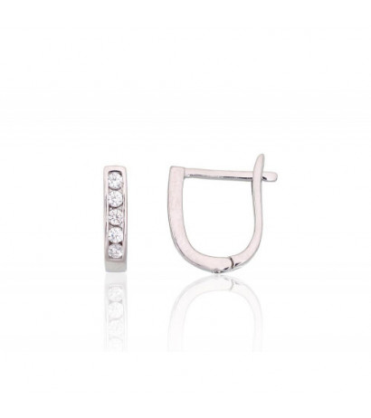 Silver earrings with 'english' lock 2204122(PRh-Gr)_CZ, Silver 925°, Rhodium (Plating), Zirkons