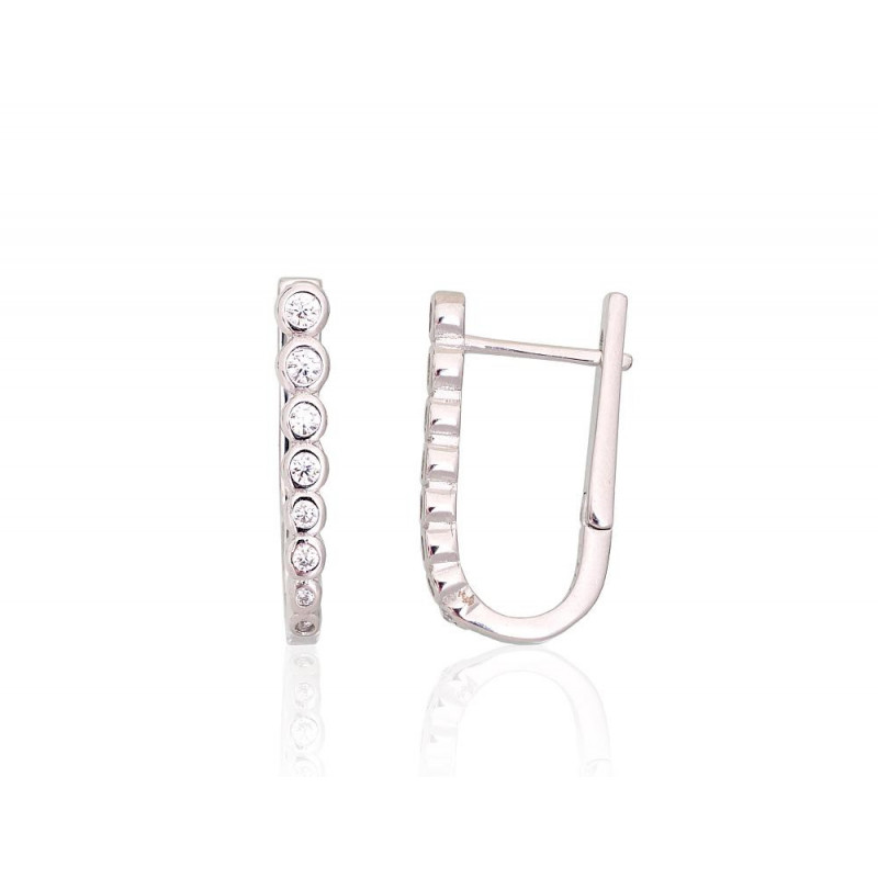 Silver earrings with 'english' lock 2204123(PRh-Gr)_CZ, Silver 925°, Rhodium (Plating), Zirkons